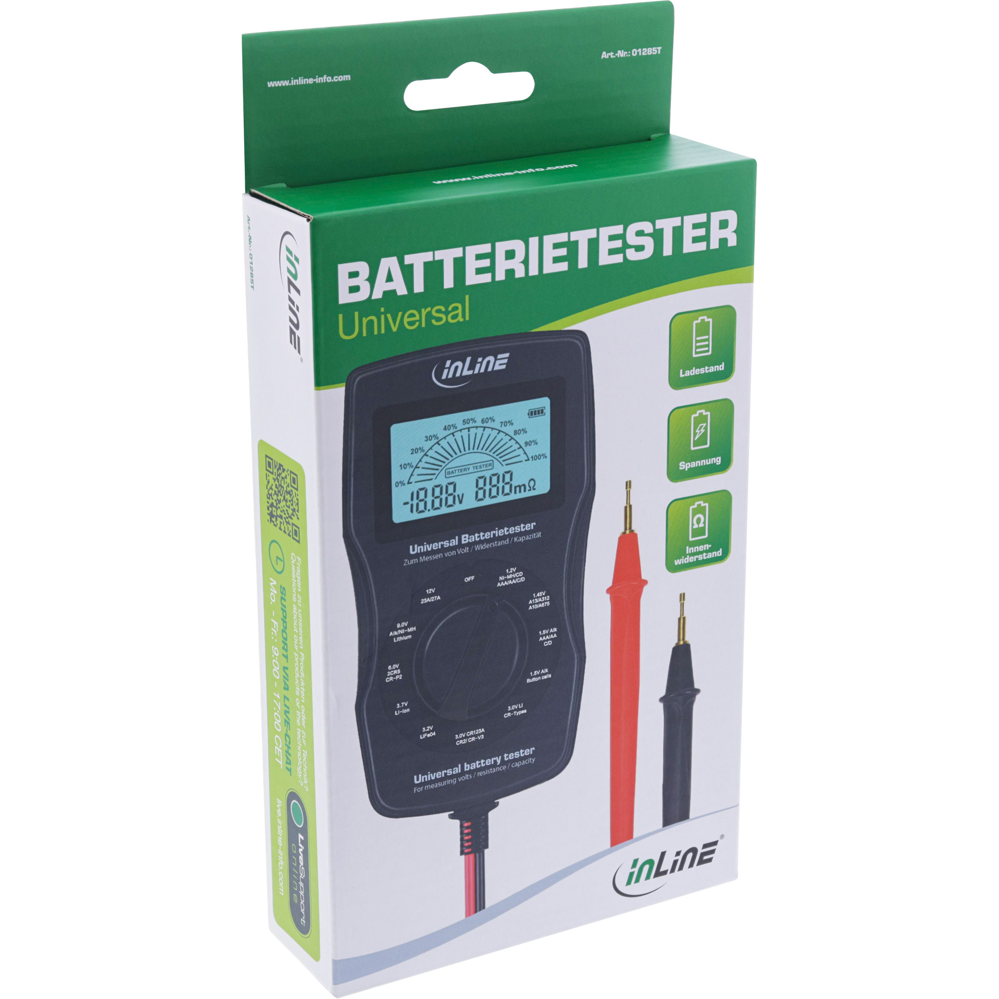 InLine® Multifunktions-Batterietester Messgerät mit LCD-Anzeige