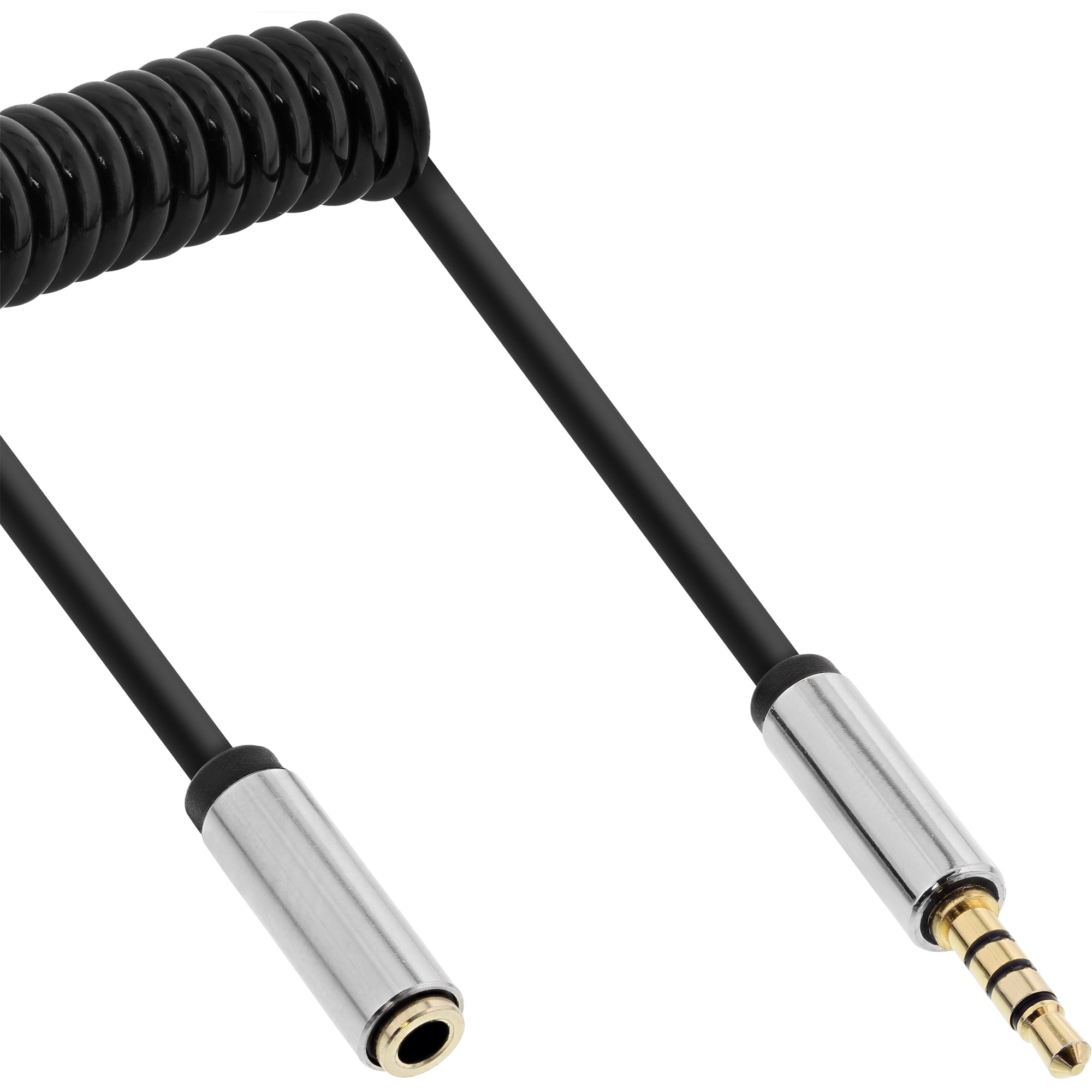 1m - Inline® Slim Audio Spiralkabel Klinke 3,5mm ST/BU, 4-polig, Stereo