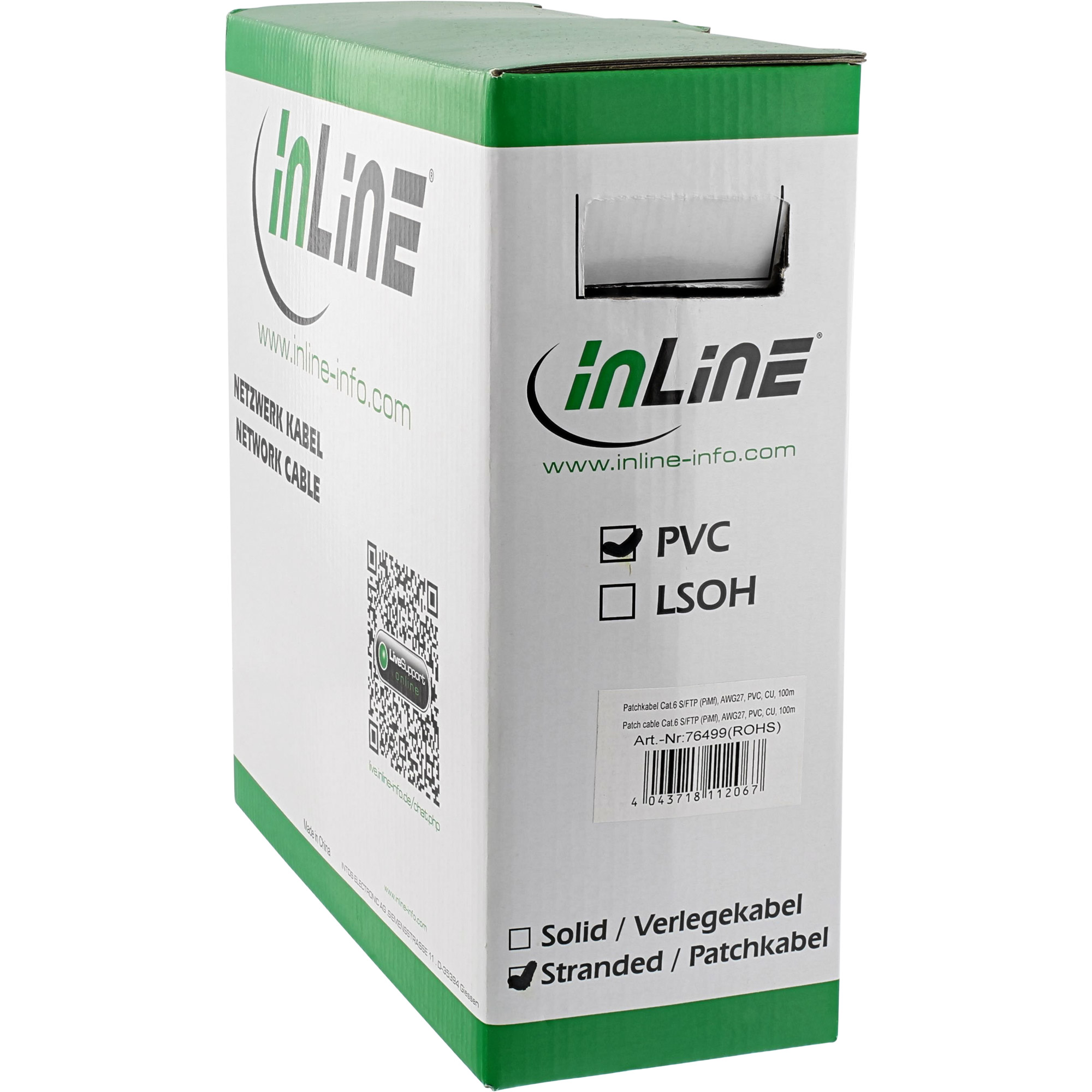 Inline® Patchkabel Cat.6 S/FTP (PiMf), grau, AWG27, PVC, CU, 100m Inline® Patchkabel Cat.6 S/FTP (PiMf), grau, AWG27, PVC, CU, 100m