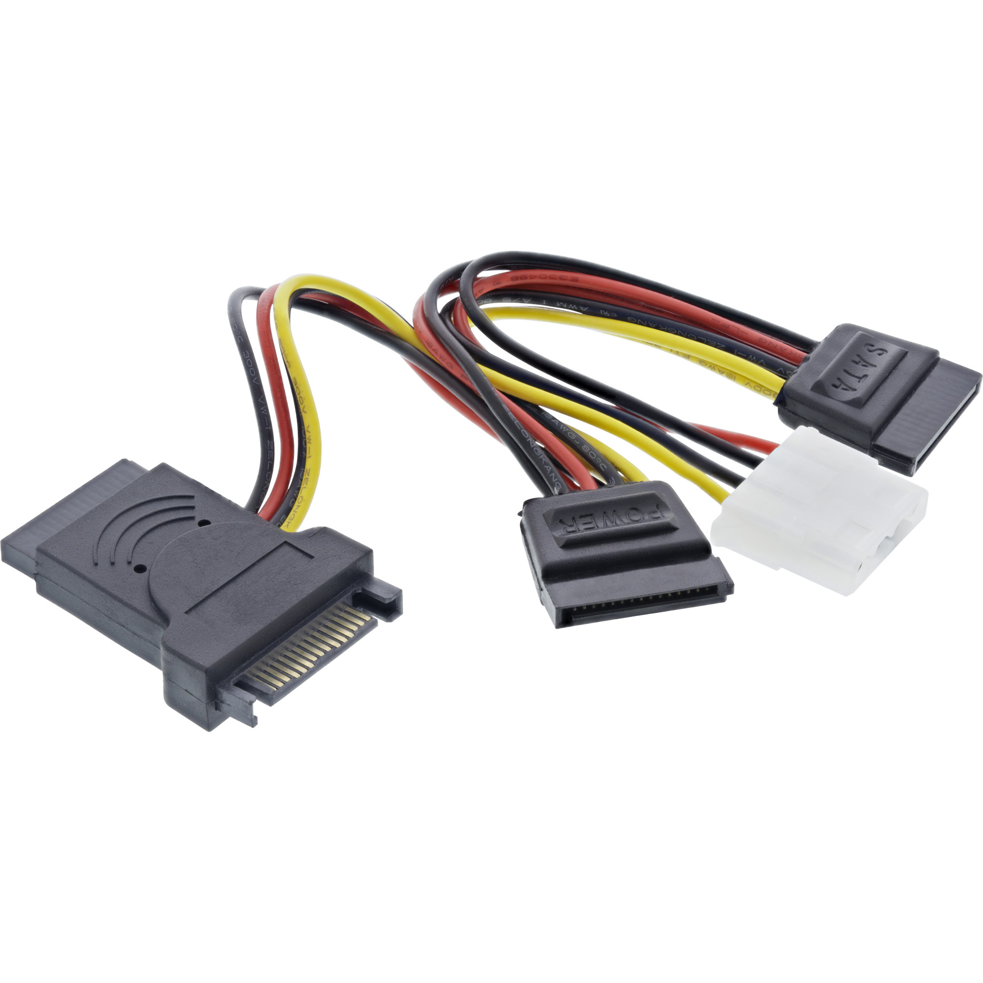 Inline® SATA Stromadapterkabel, SATA ST / BU, an 2x SATA Stecker + 5,25 Stecker