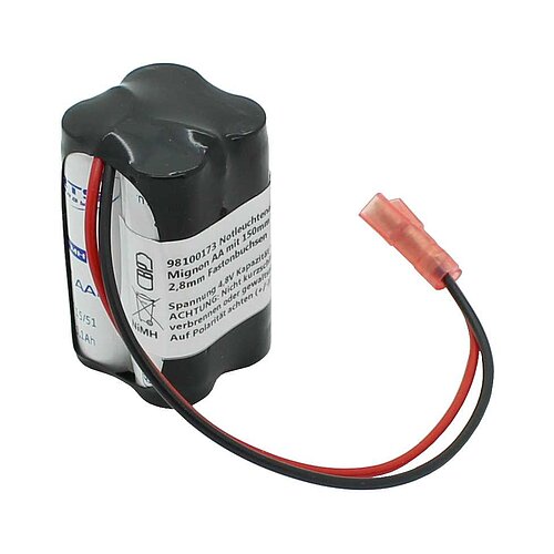 Notleuchtenakku NiMH 4,8V 1100mAh F2x2 Mignon AA mit 150mm Kabel und 2,8mm Fastonbuchsen Notleuchtenakku NiMH 4,8V 1100mAh F2x2 Mignon AA mit 150mm Kabel und 2,8mm Fastonbuchsen