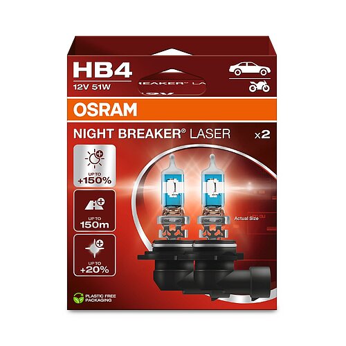 OSRAM HB4 12V 51W P22d NIGHT BREAKER® LASER +150% mehr Helligkeit 2 Stück