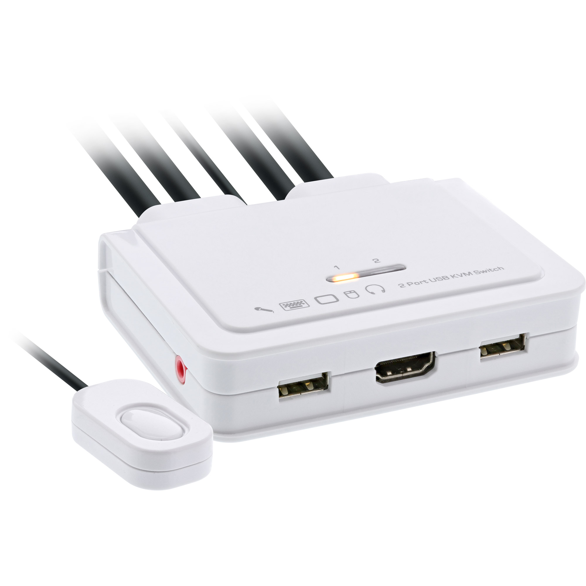 Inline® KVM Switch, 2-fach, HDMI, 4K, USB, mit Audio, integr. Kabel
