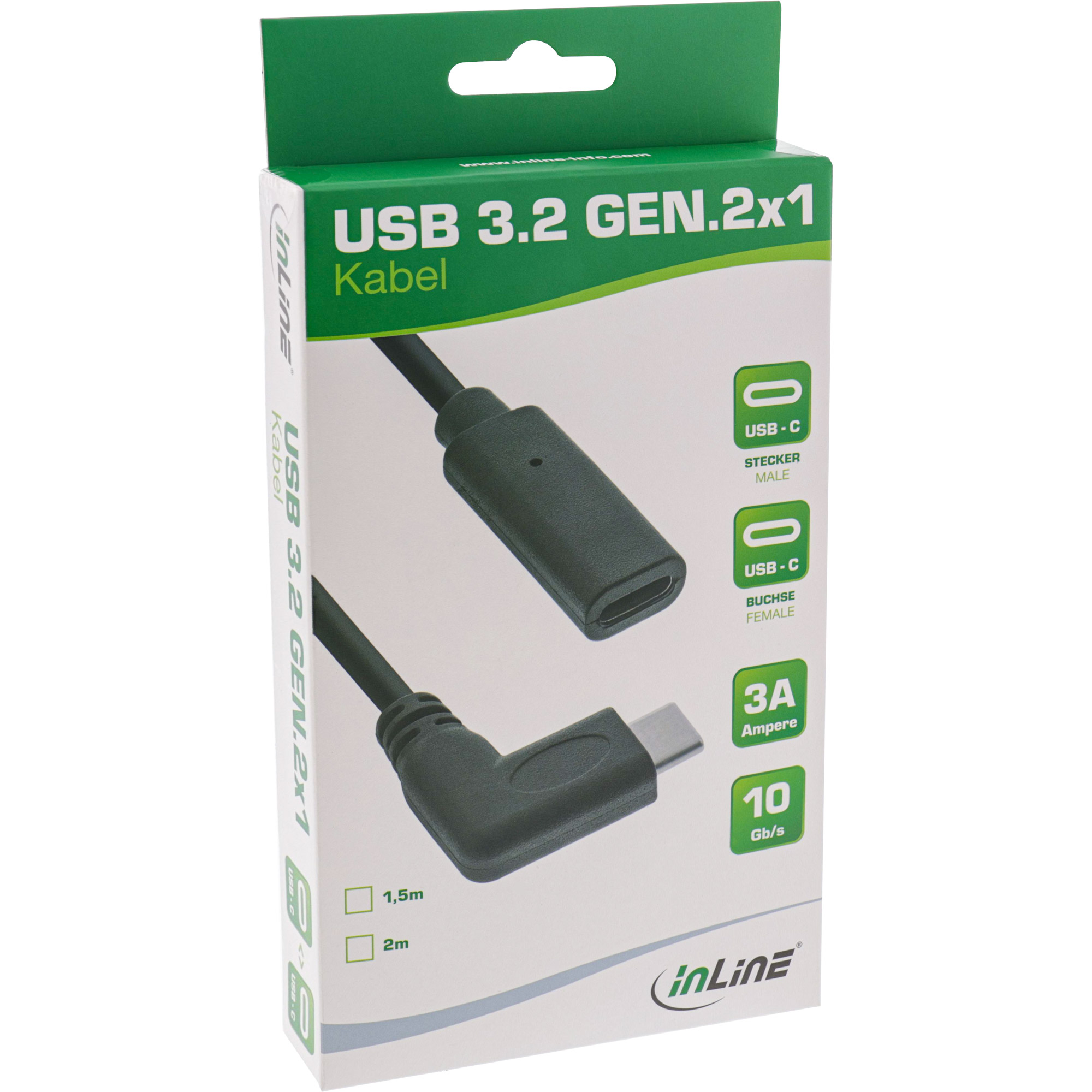 Inline® USB 3.2 Gen.2x2 Kabel, USB-C Verl., ST gewinkelt auf BU, schwarz 2m Inline® USB 3.2 Gen.2x2 Kabel, USB-C Verl., ST gewinkelt auf BU, schwarz 2m