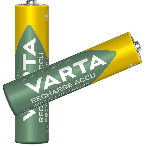 2x Varta NiMH AAA Micro 800mAh HR03 Reycled Recharge Akku