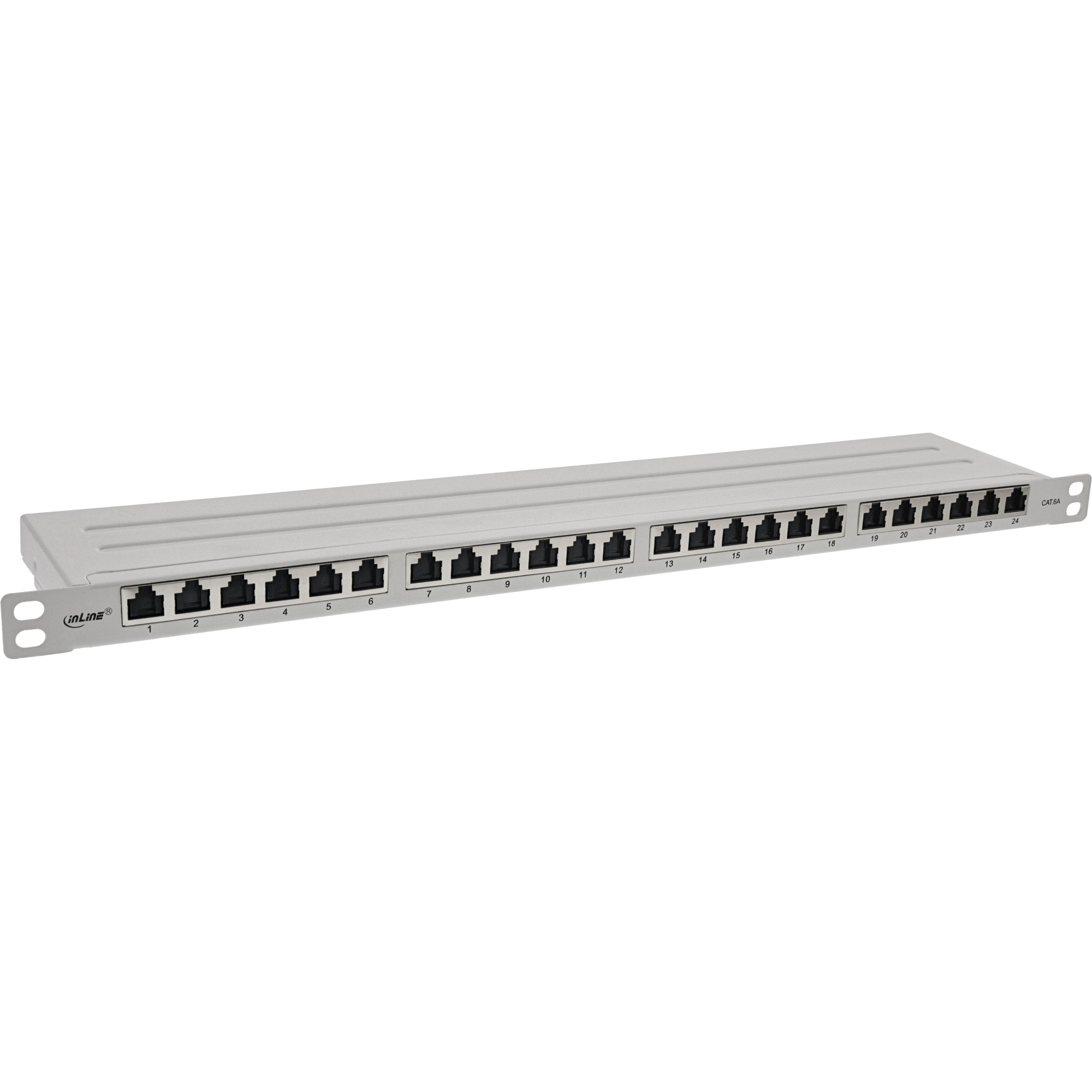 Inline® 19" Patchfeld Cat.6A 0,5 HE 24-fach, mit Staubschutz, grau