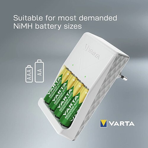 NiMH Akku Plug Ladegerät 0,385A Varta 57657 für AA Mignon AAA Micro inkl. 4 Akkus