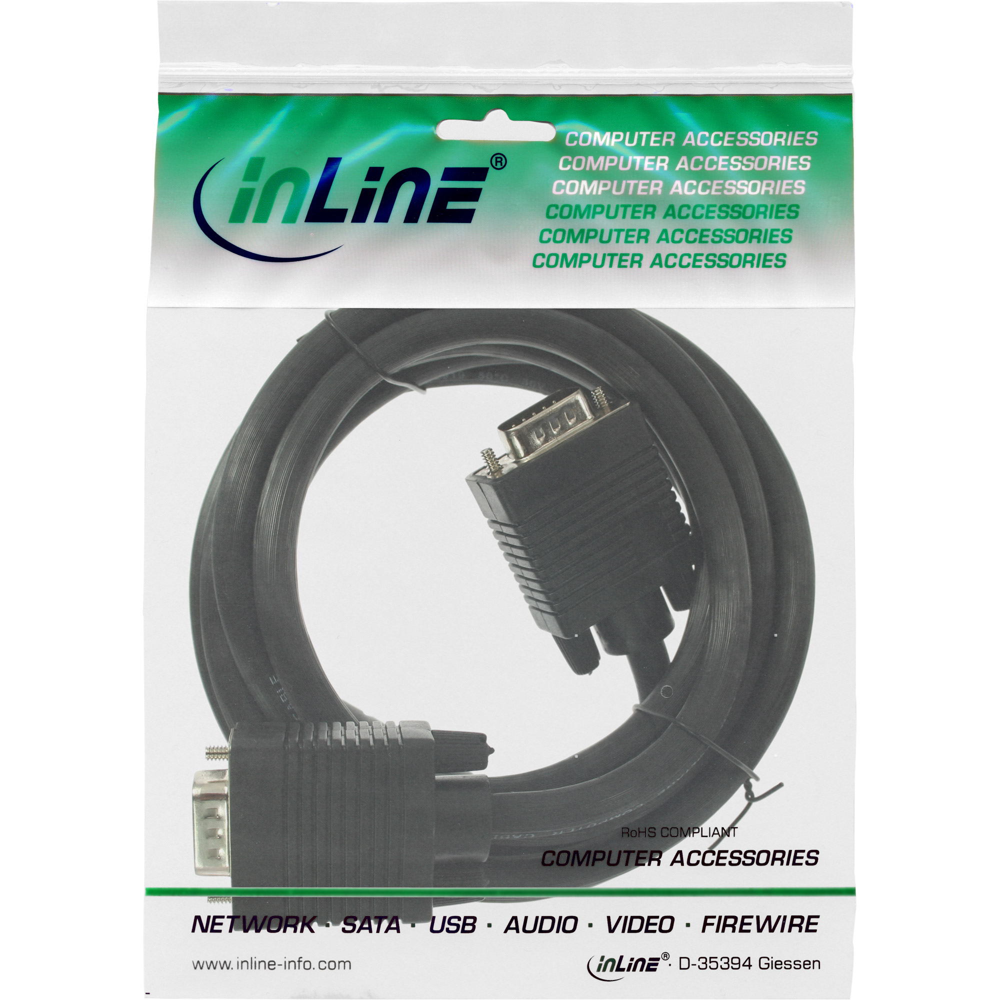 Inline® S-VGA Kabel, 15pol HD Stecker / Stecker, schwarz, 3m