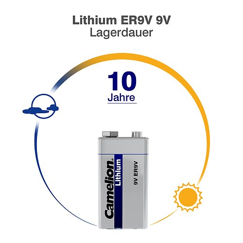1x Camelion P7 9V Block 6FR22 Lithium Batterie