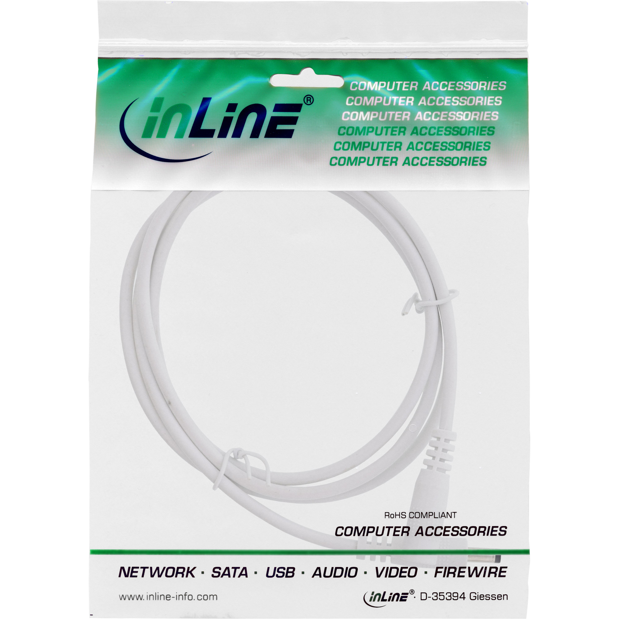 Inline® DC VerLängerungskabel, DC Stecker/Buchse 4,0x1,7mm, AWG 18, weiß 2m