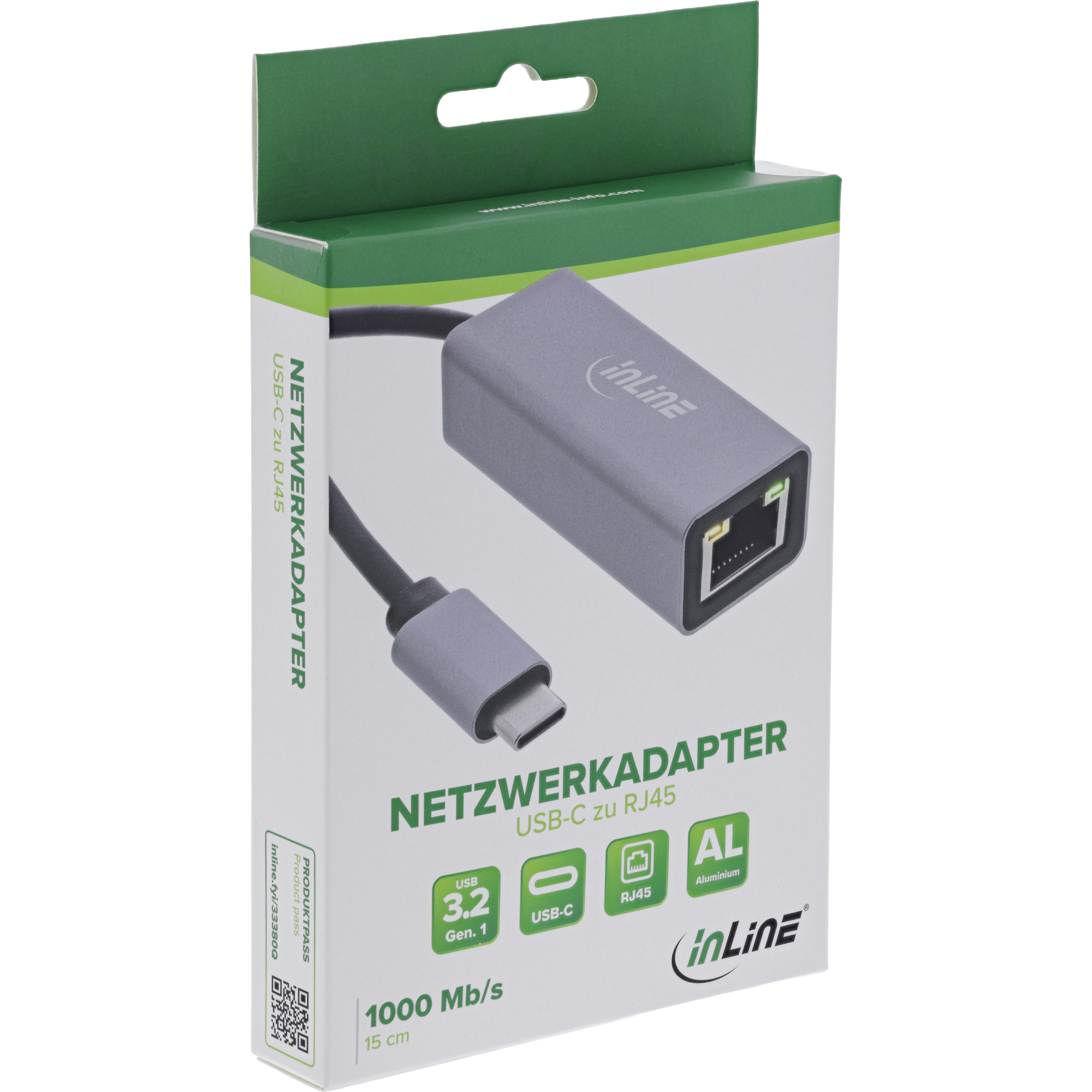 InLine® USB 3.2 Netzwerkadapter Kabel, USB-C zu RJ45 Gigabit Netzwerk