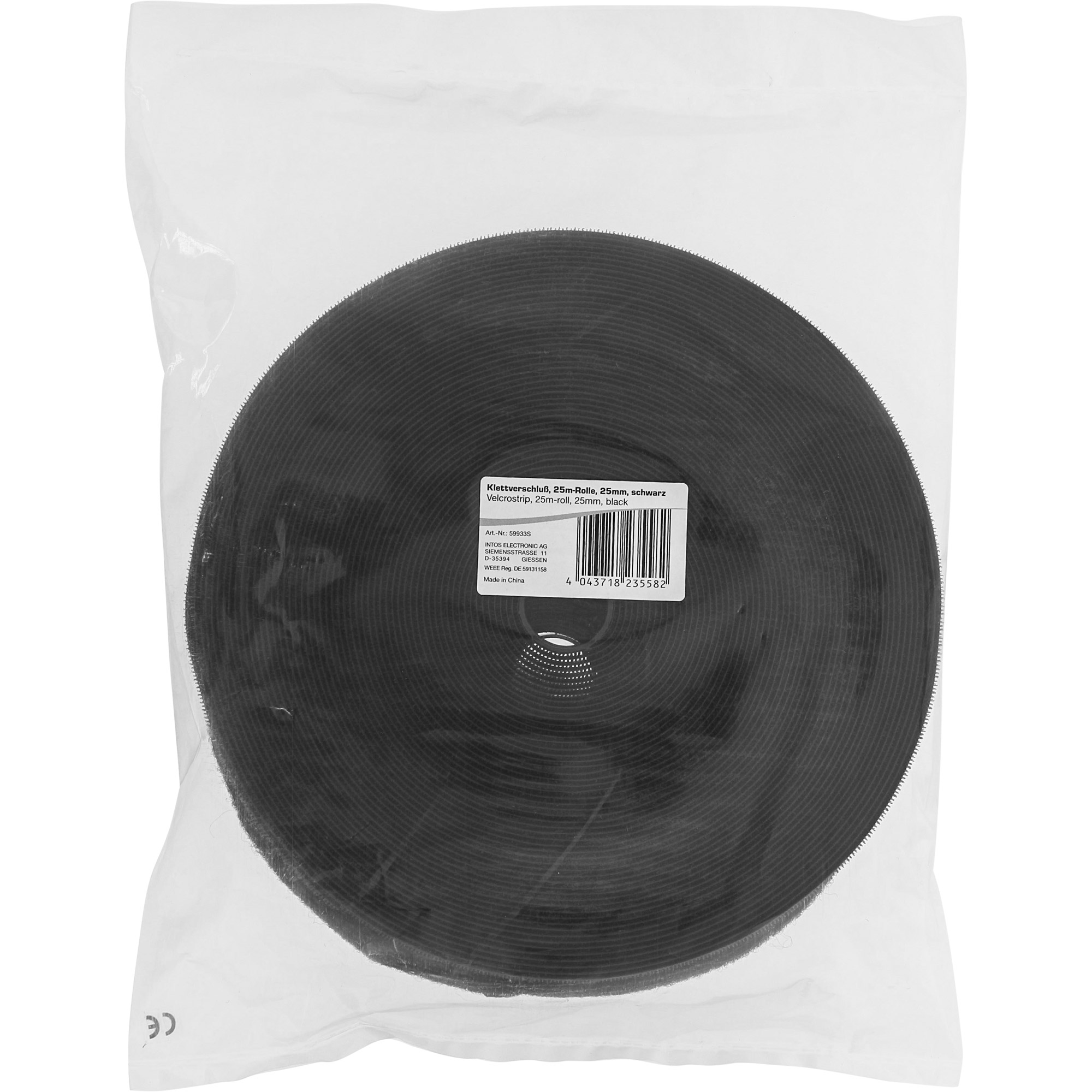 Inline® Kabelbinder, Klettband 2-teilig, 25mm, schwarz, 25m