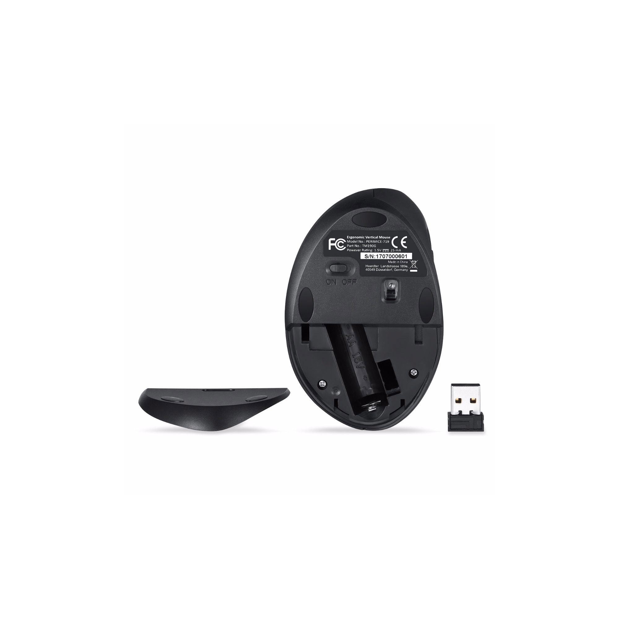 Perixx PERIMICE-719, kleine ergonomische Maus, Rechtshänder, schnurlos, schwarz
