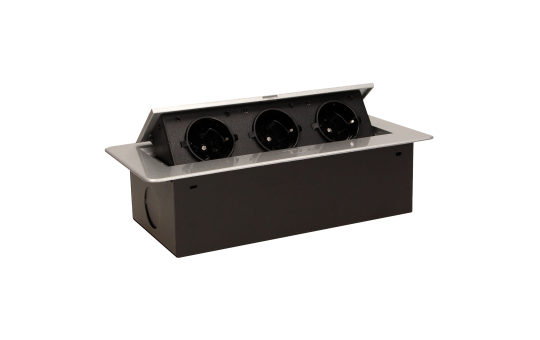 Tisch-Einbausteckdose, 3fach, silber-schwarz, 2500W