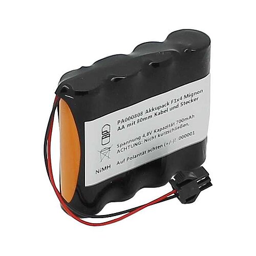 Akkupack NiMH 4,8V 900mAh F1x4 Mignon AA mit 80mm Kabel und Stecker