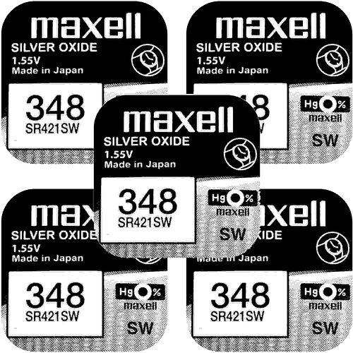 5x Maxell SR421SW 348 Silberoxid Batterie 1,55 V