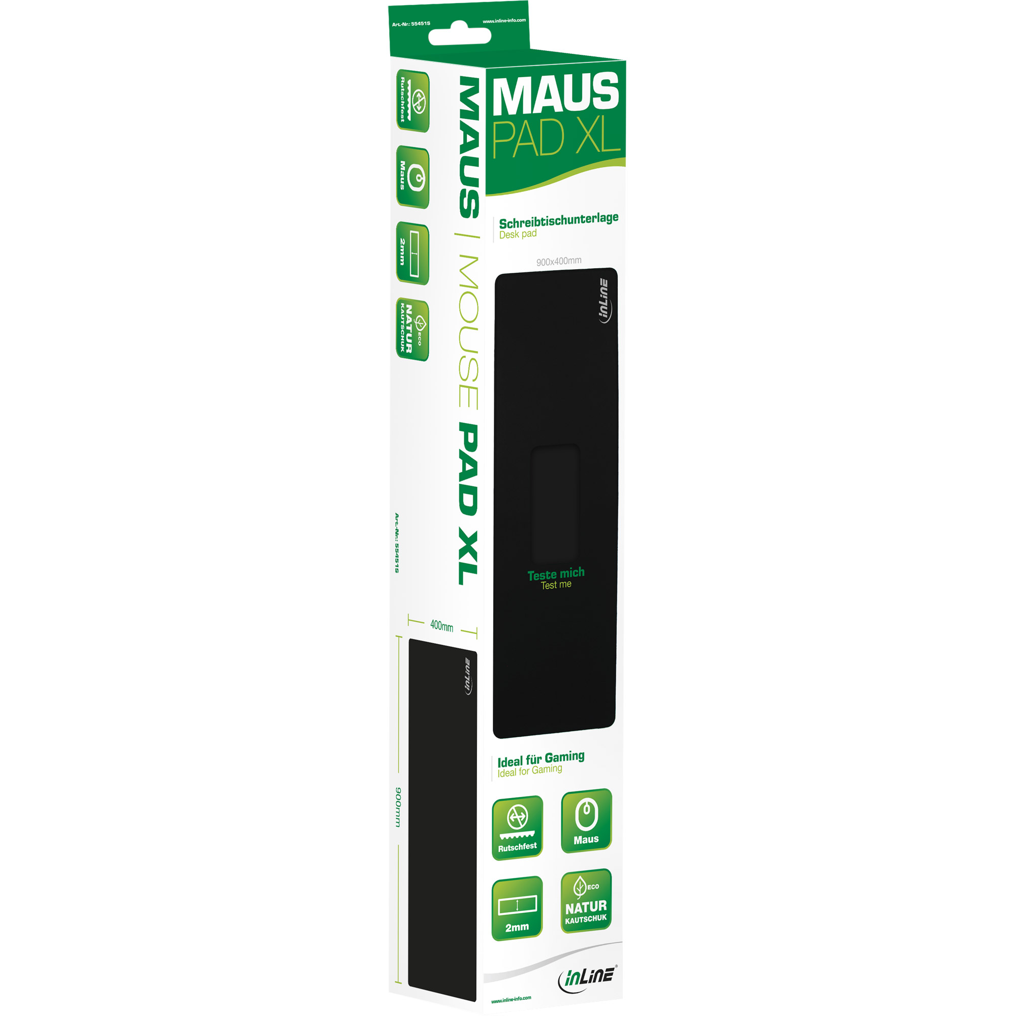 Inline® Maus-Pad XL Schreibtischunterlage, schwarz, 900x400x2mm