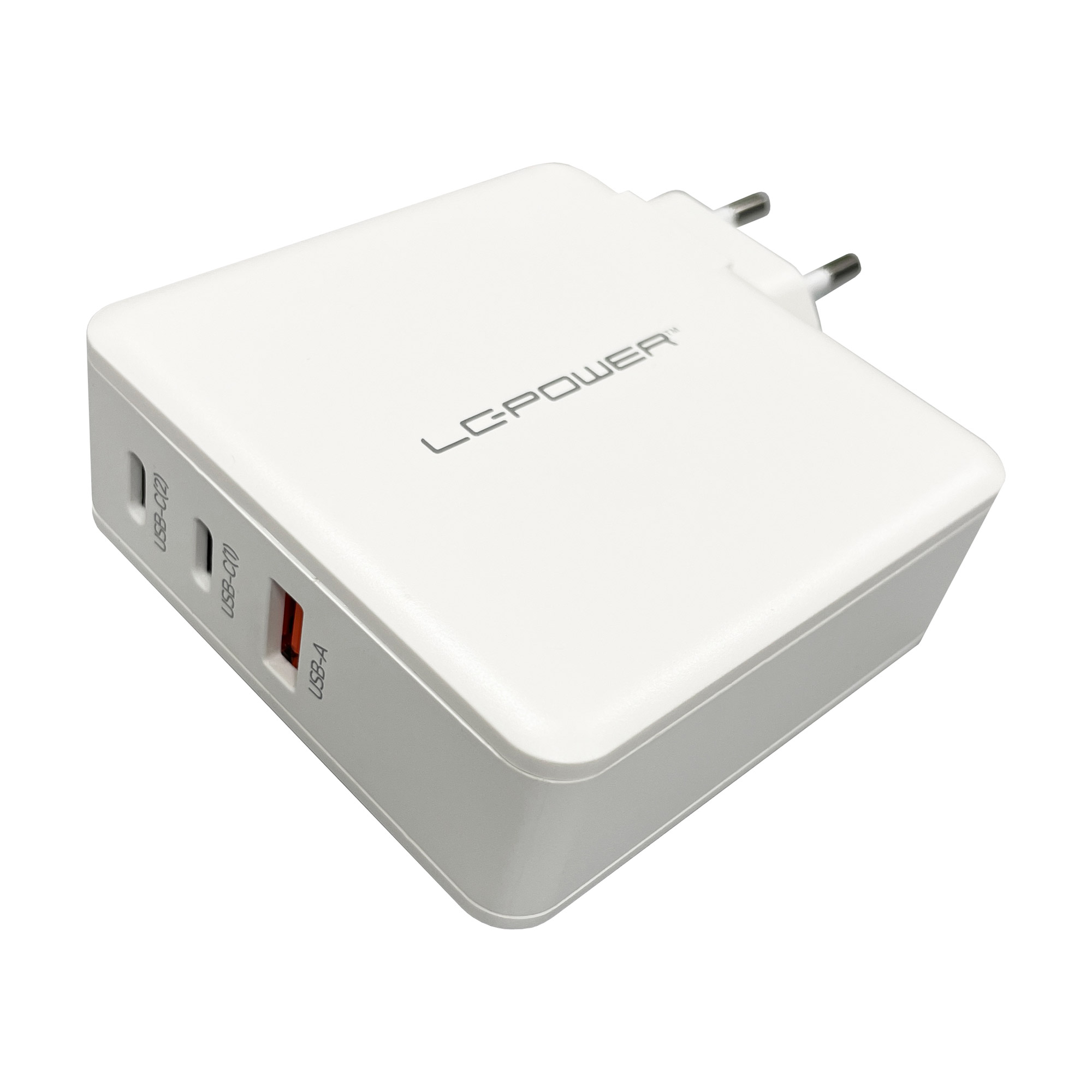 LC-Power LC-GAN-100, USB-Netzteil GaN, 2x USB-C, 1x USB-A, 100W, weiß