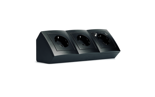 Steckdosenblock McPower ''Flair'' matt schwarz, 3-fach Schutzkontakt + USB-C/USB-A