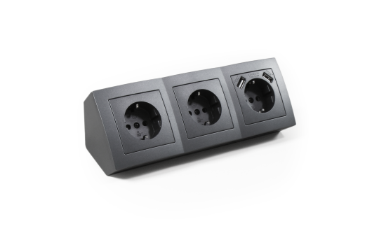Steckdosenblock McPower ''Flair'' Aufbau, anthrazit, 3-fach Schutzkontakt + USB