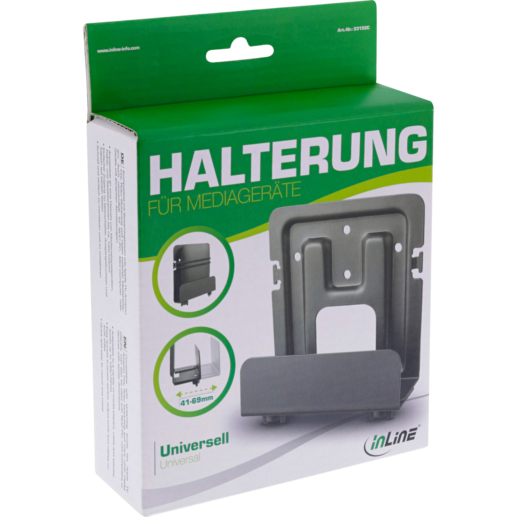 Inline® Halterung für Mediageräte / Streaming-Boxen, 41-69mm Inline® Halterung für Mediageräte / Streaming-Boxen, 41-69mm