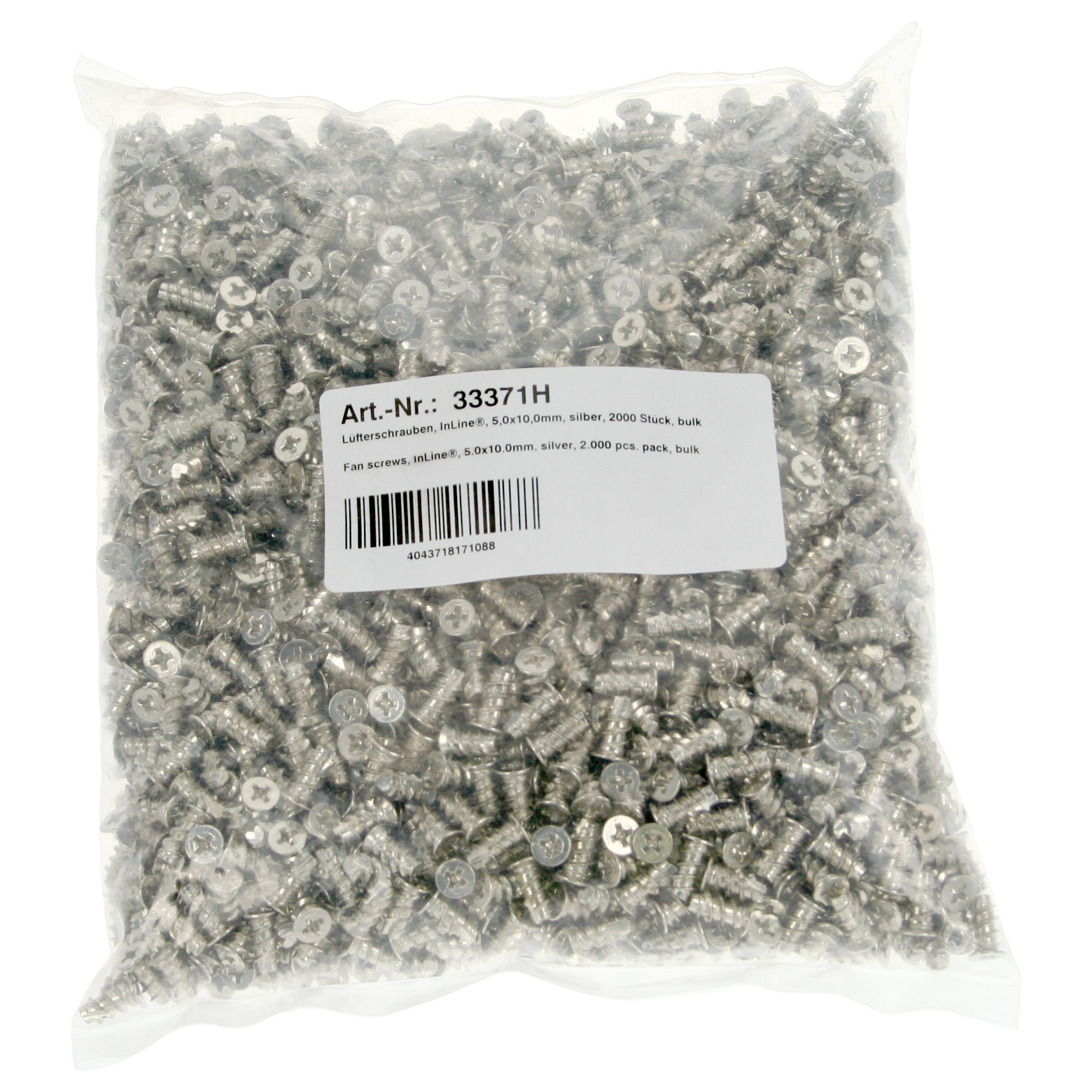 Inline® Lüfterschrauben, 5,0x10,0mm, silbern, bulk 2000er Pack
