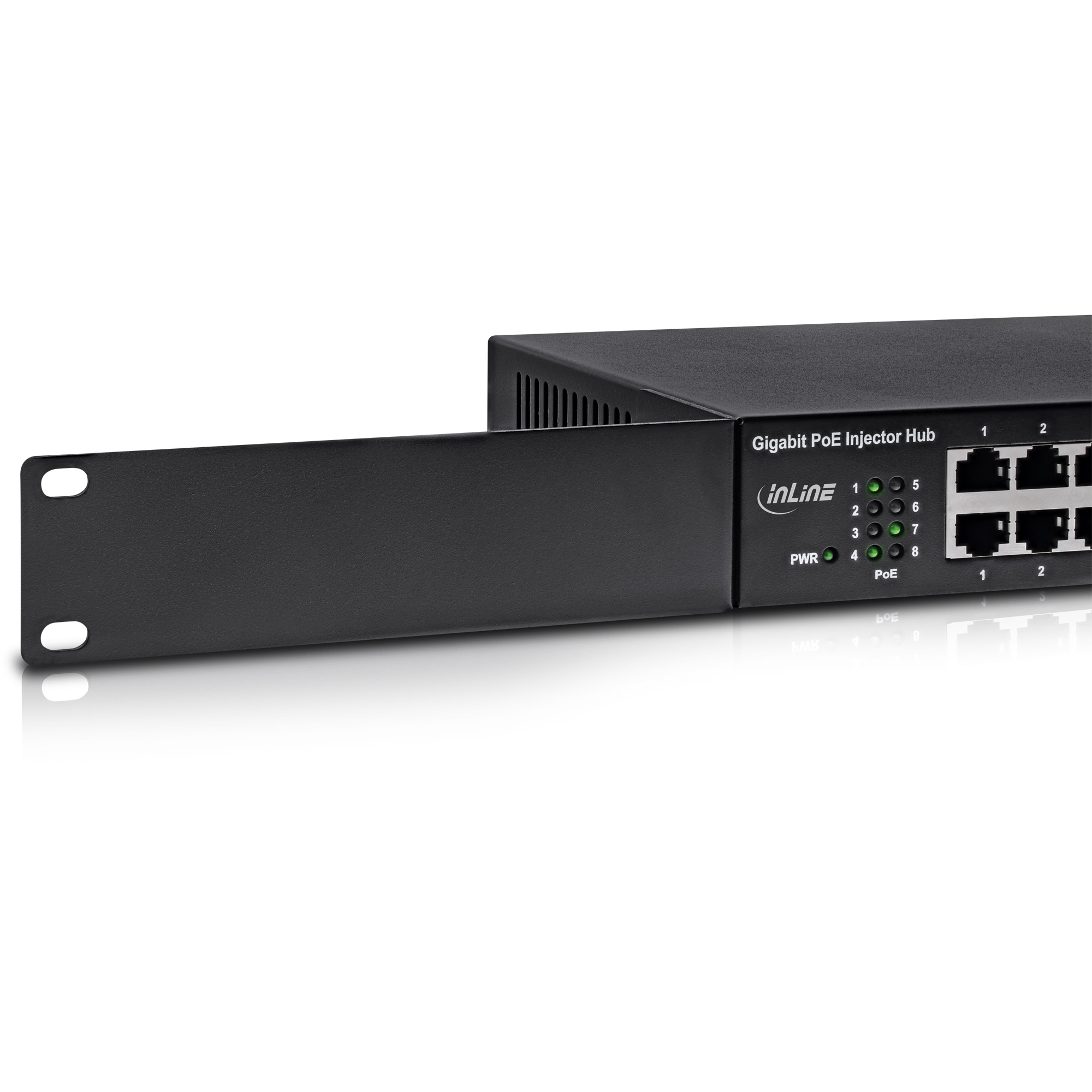 Inline® PoE+ Gigabit Injektor Hub 8 Port (8x PoE+), 1Gb/s, 19" 1HE, Lüfterlos Inline® PoE+ Gigabit Injektor Hub 8 Port (8x PoE+), 1Gb/s, 19" 1HE, Lüfterlos