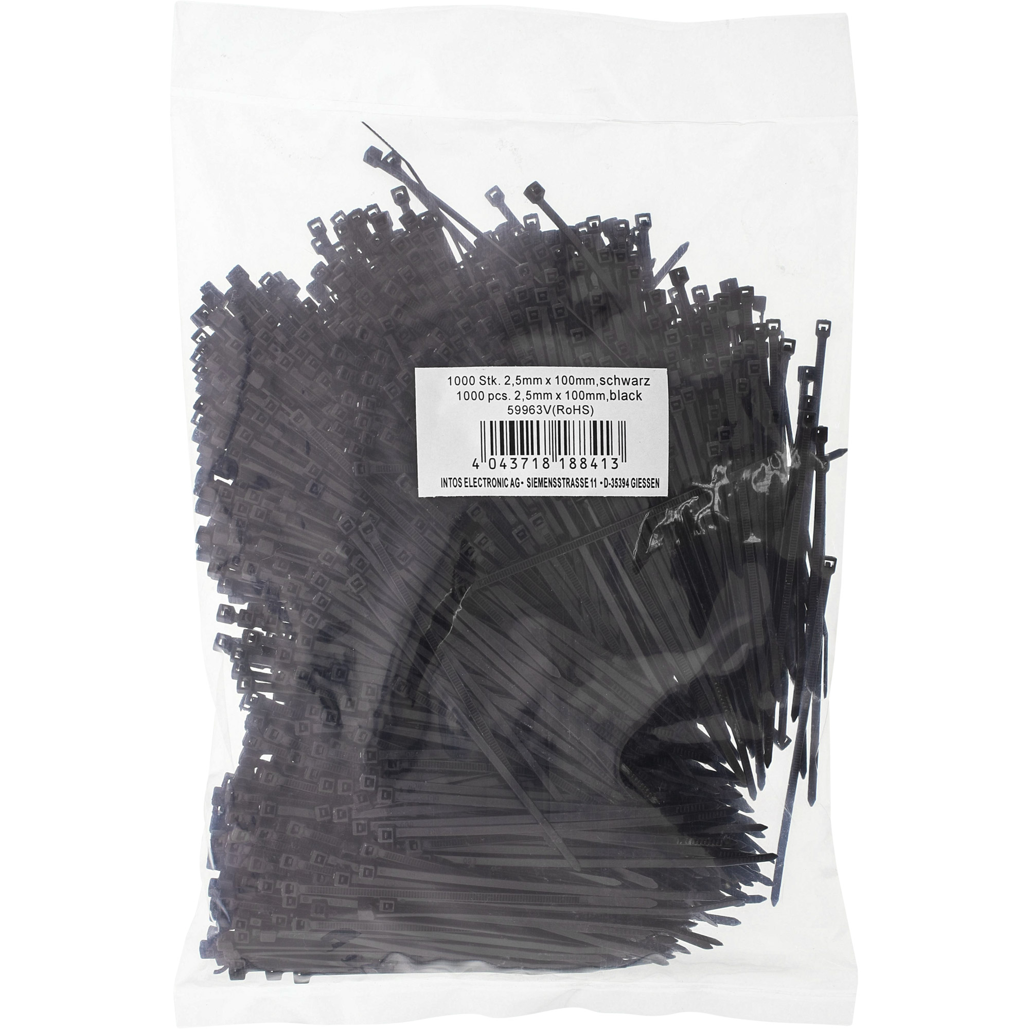 Inline® Kabelbinder, Länge 100mm, Breite 2,5mm, schwarz, 1000 Stück, bulk