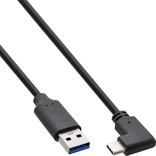 Inline® USB 3.2 Kabel, USB-C Stecker gewinkelt an A Stecker, schwarz, 0,5m