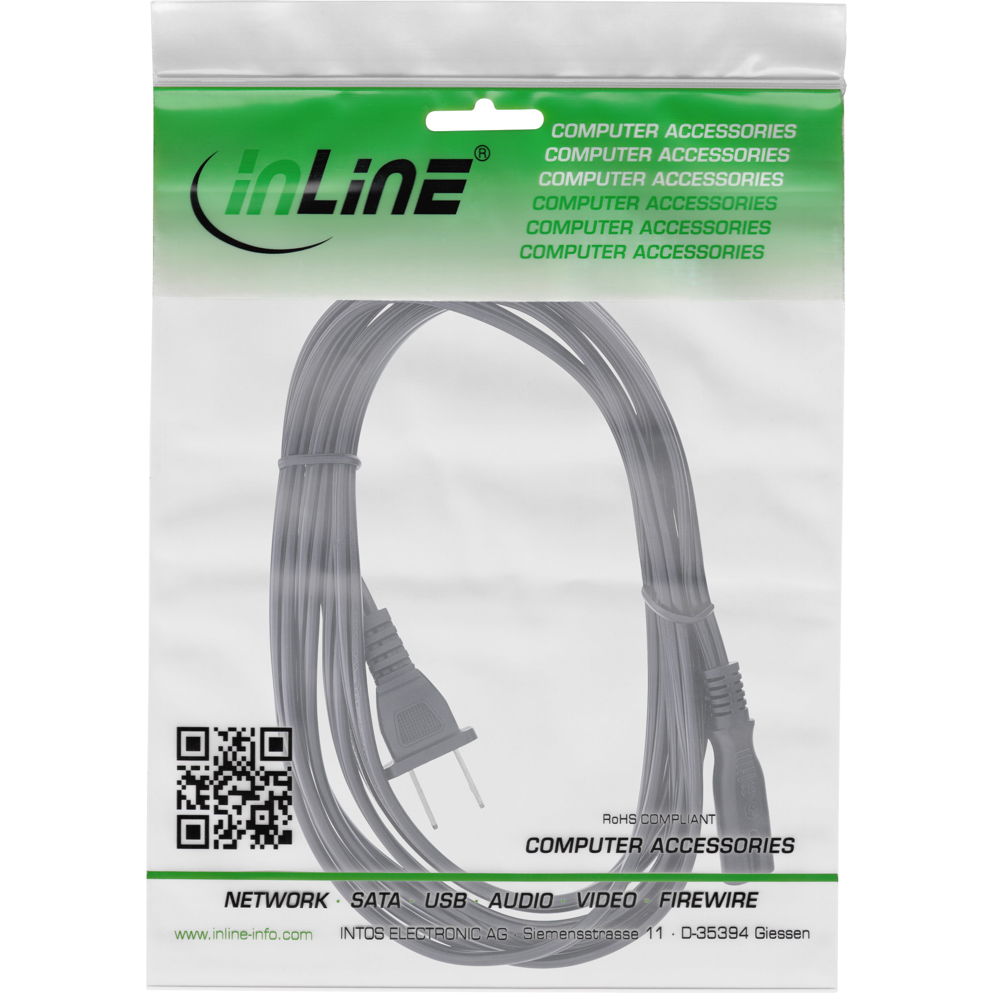 Inline® Netzkabel, Netzstecker USA auf Euro 8 C7 Stecker, 1,8m