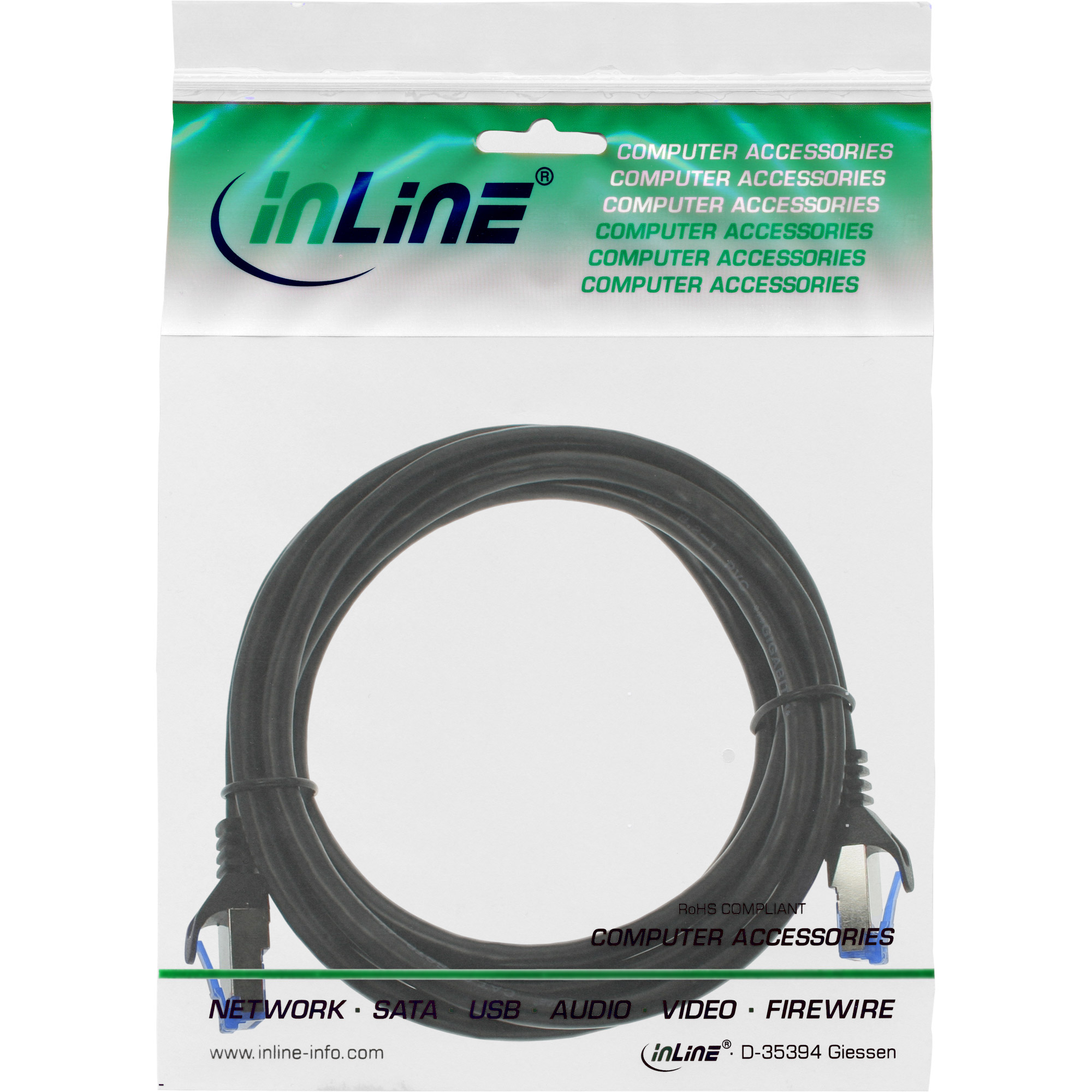 Inline® Patchkabel, Cat.6A, S/FTP, TPE flexibel, schwarz, 2m