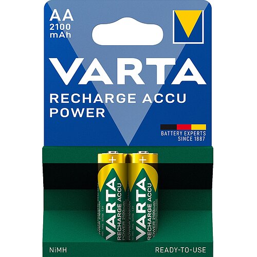 2x Varta NiMH AA Mignon 2100mAh HR6 Power Recharge Akku