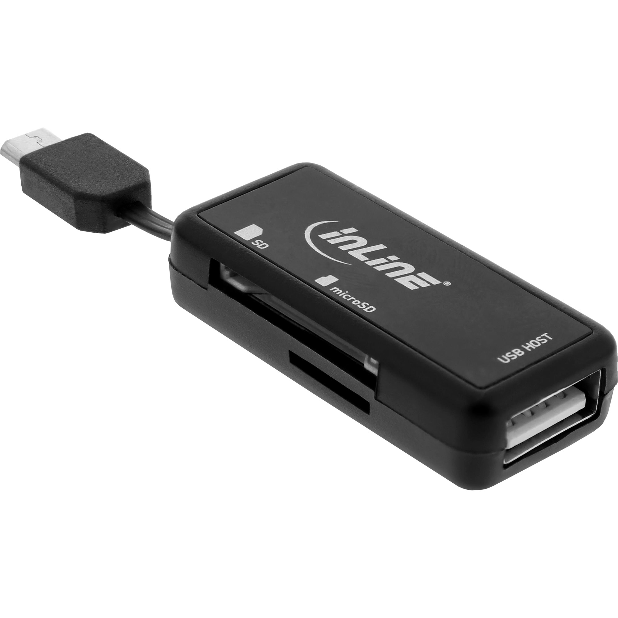 Inline® OTG Card Reader Dual Flex, für SD+microSD, mit USB Buchse+2 Kartenslots