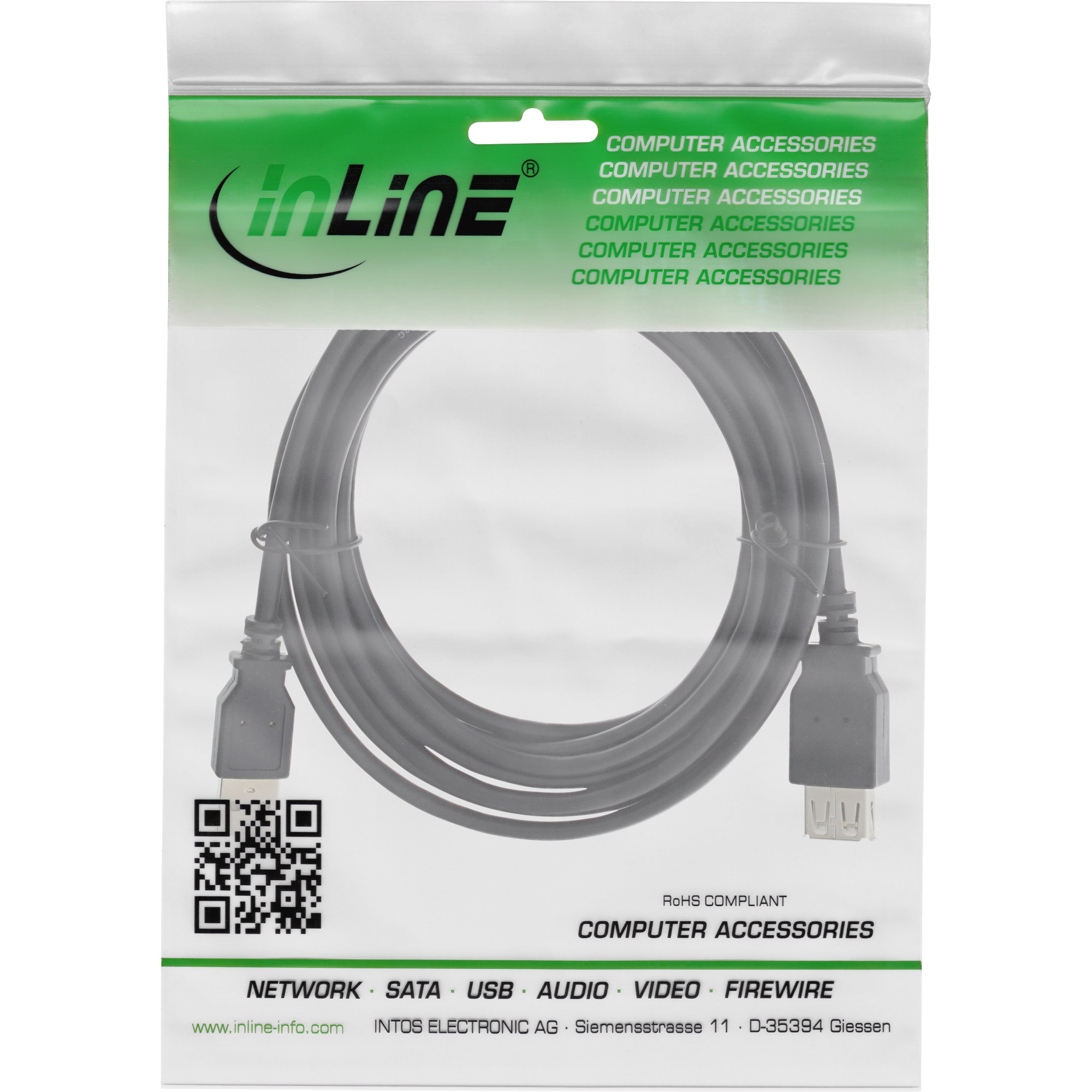Inline® USB 2.0 VerLängerung, Stecker / Buchse, Typ A, schwarz, 1,8m