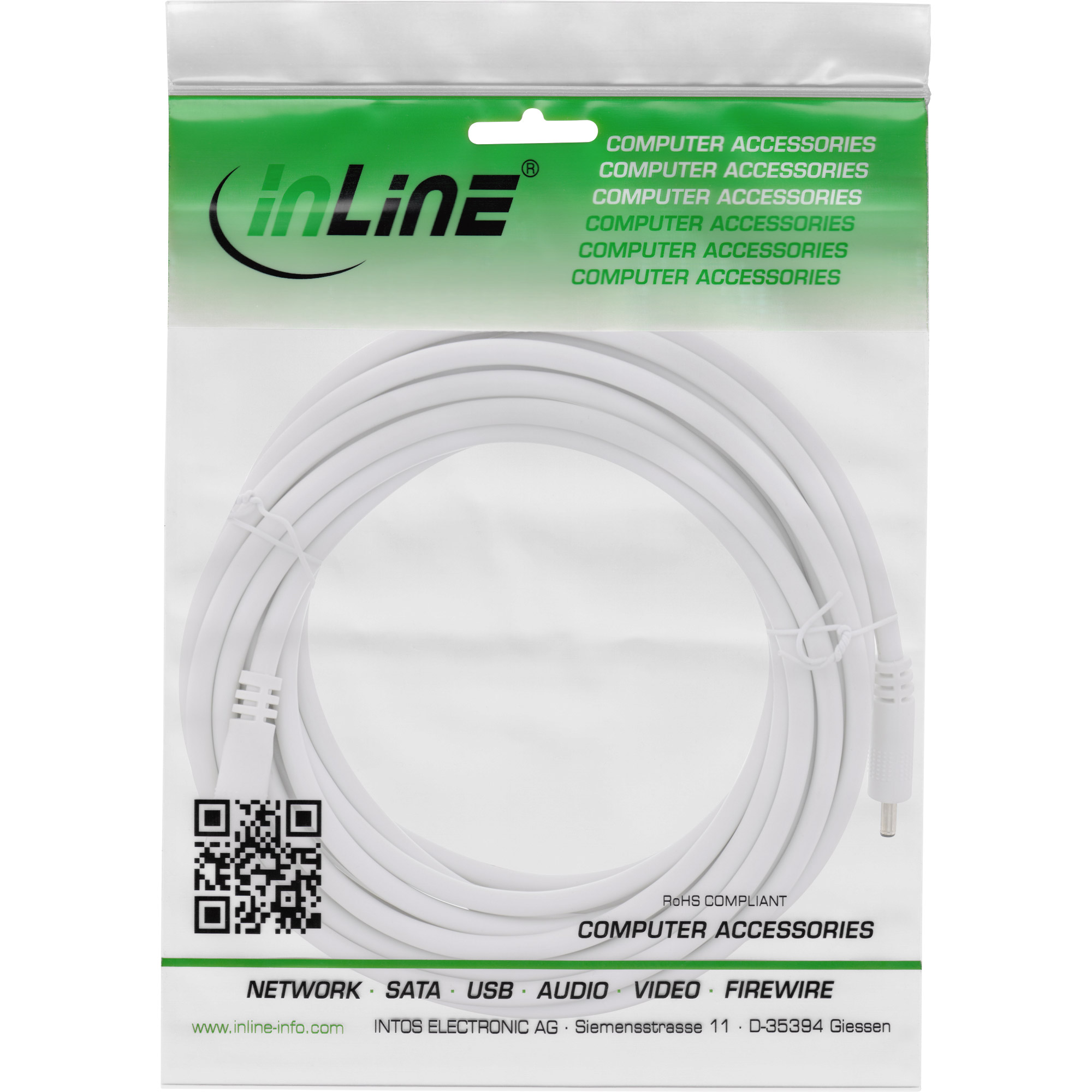Inline® DC VerLängerungskabel, DC Stecker/Buchse 3,5x1,35mm, AWG 18, weiß 3m