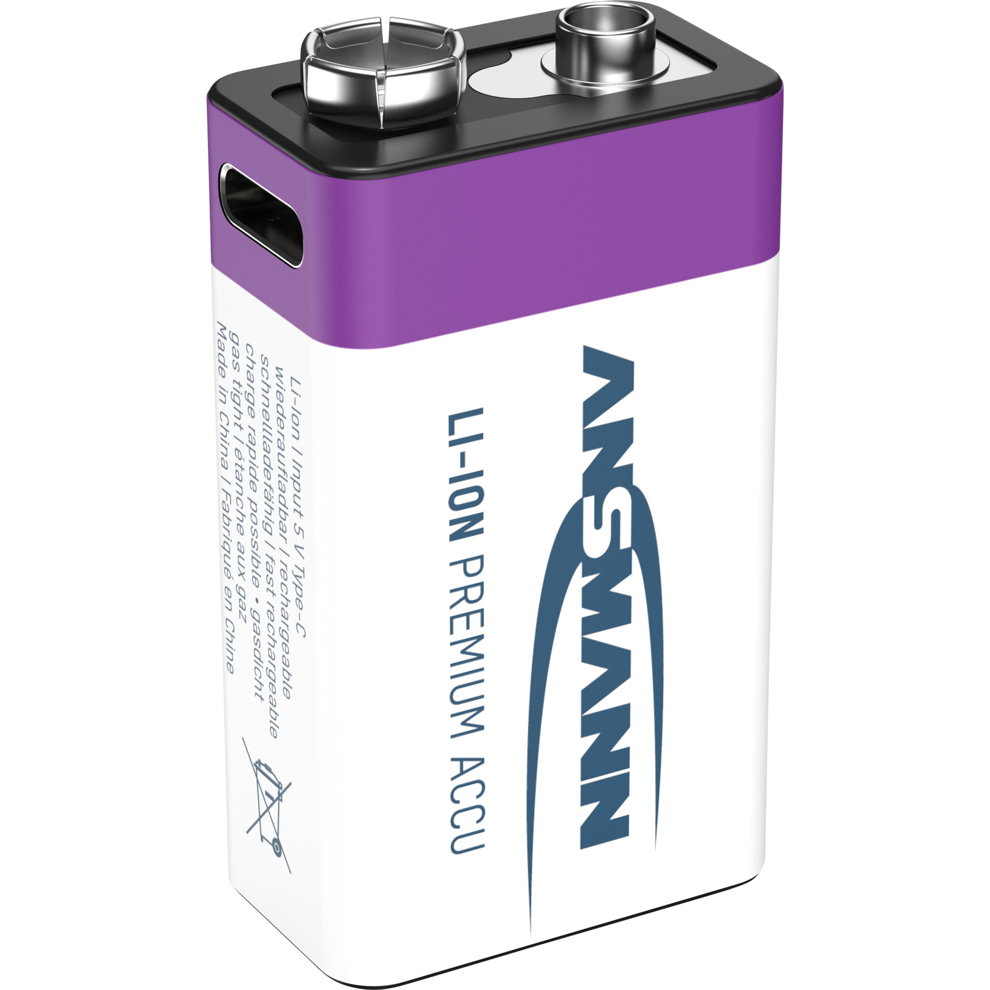 Ansmann NiMH 9V Block 400mAh HR6F22 Li-Ion Akku - 1er Verpackung
