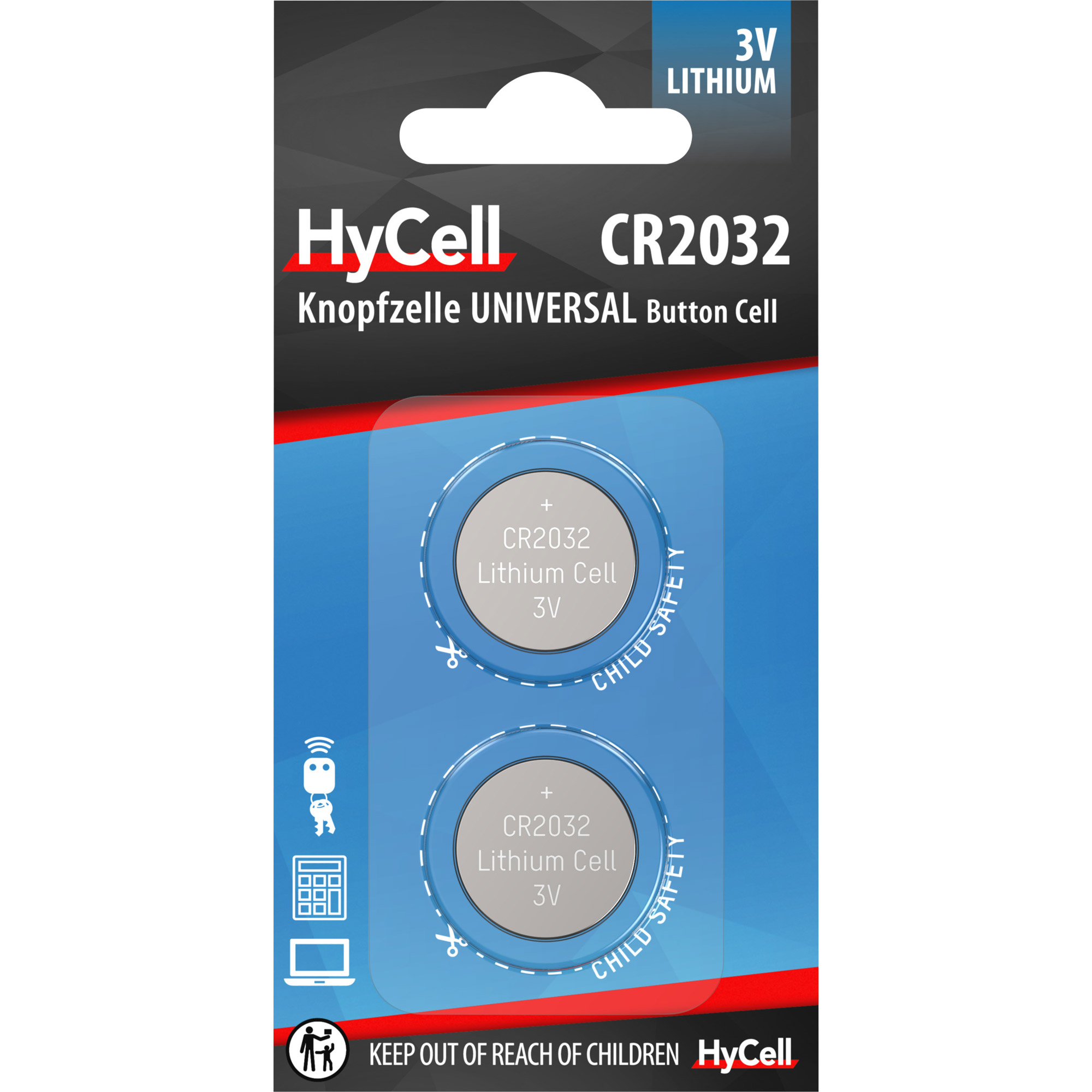 Hycell CR2032 Lithium Knopfzelle 3V Batterie - 2er Verpackung