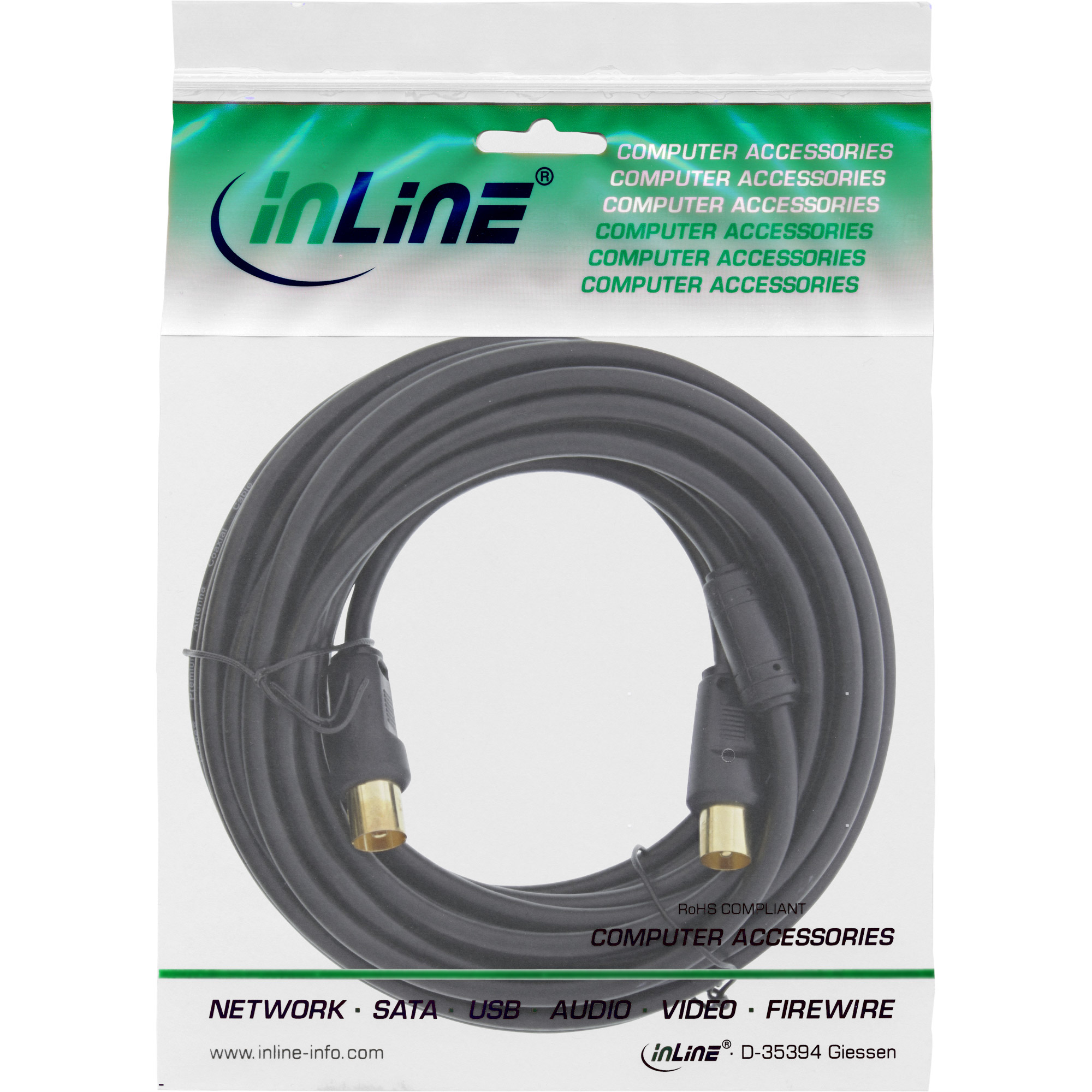 Inline® Antennenkabel Premium, 2x geschirmt, mit Filter, >85dB, schwarz, 1m