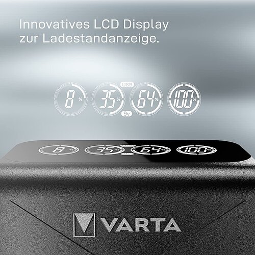 NiMH Akku LCD+ Plug Ladegerät 0,45A Varta 57687 für AA Mignon AAA Micro 9 V Block USB