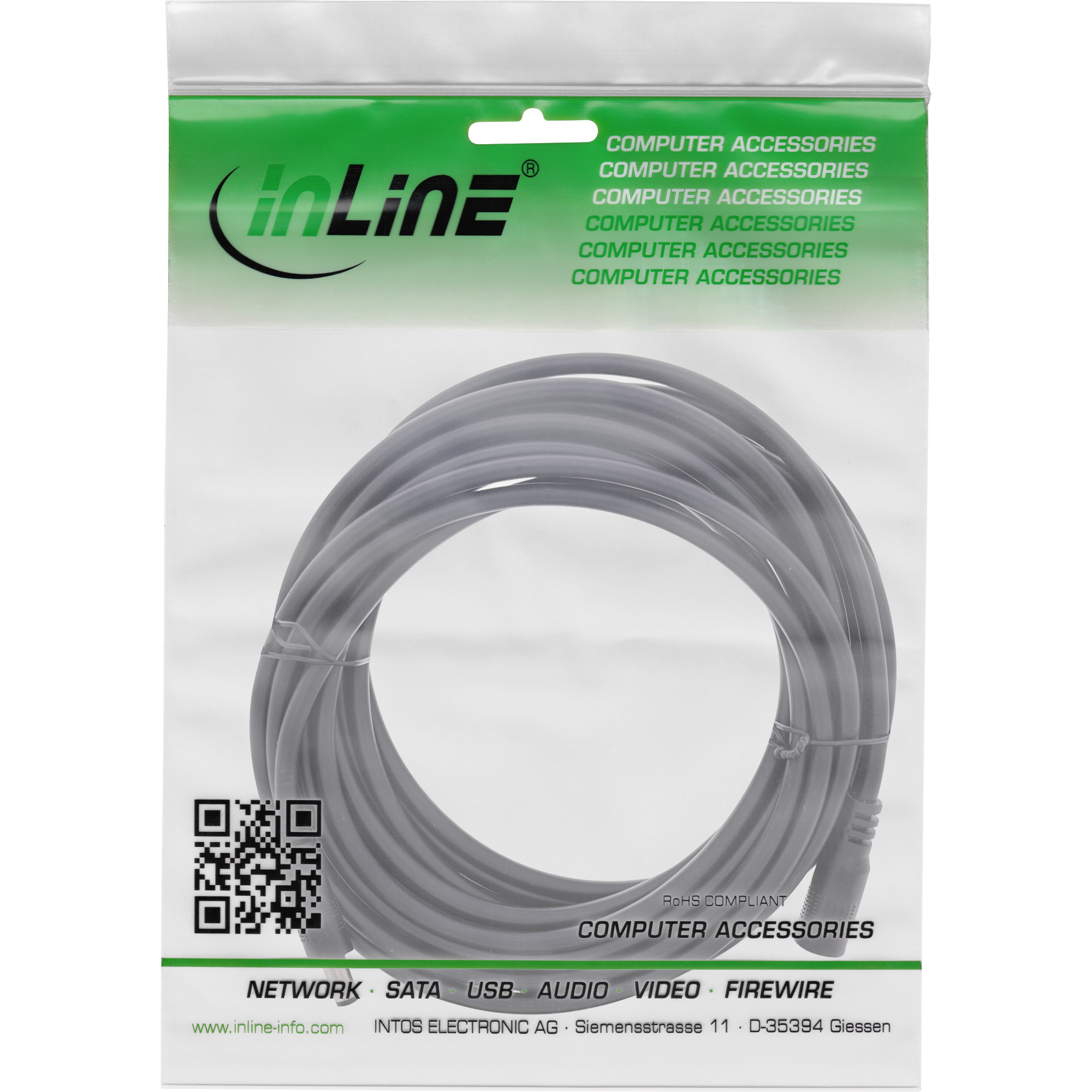 Inline® DC VerLängerungskabel, DC Stecker/Buchse 5,5x2,1mm, AWG 18, schwarz, 5m