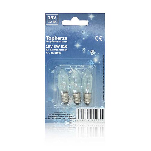 Topkerze voll geriffelt 19V 3W E10 3er-Blister