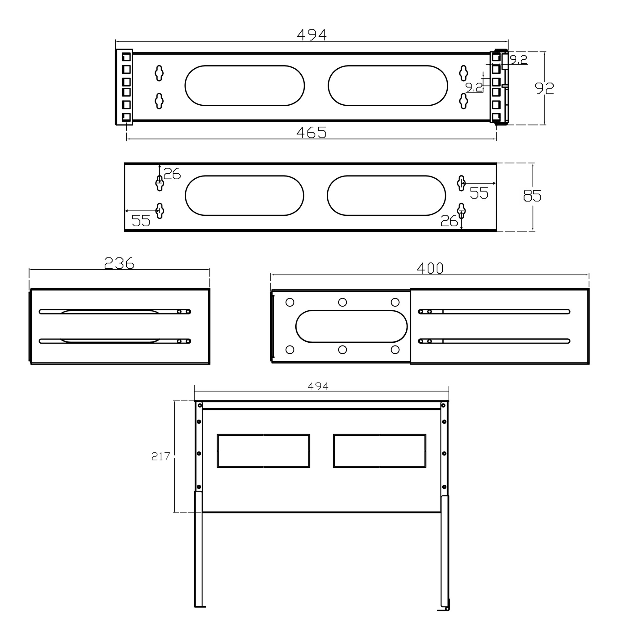 Inline® 19" Rack zur Wandmontage, 2HE, 24-40cm Tiefe, mit Abdeckung, schwarz