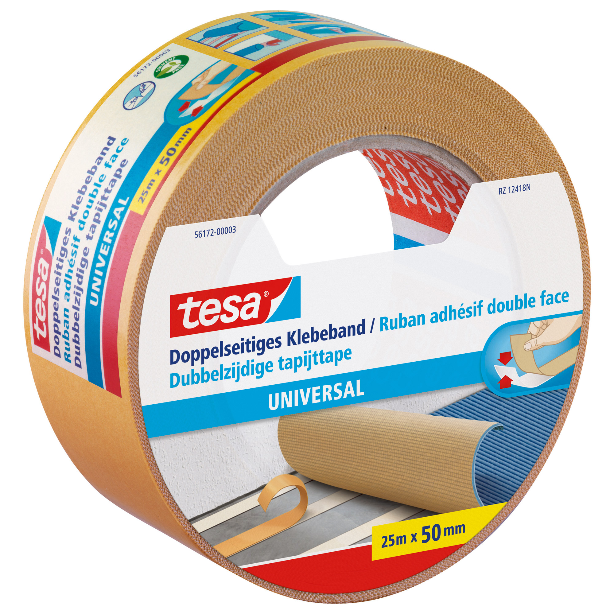 tesa® Doppelseitiges Klebeband, universal, 25m x 50mm, beige