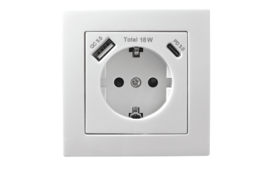 Schutzkontakt-Steckdose McPower ''Flair'' 1x USB-C 18W PD, 1x USB-A, weiß