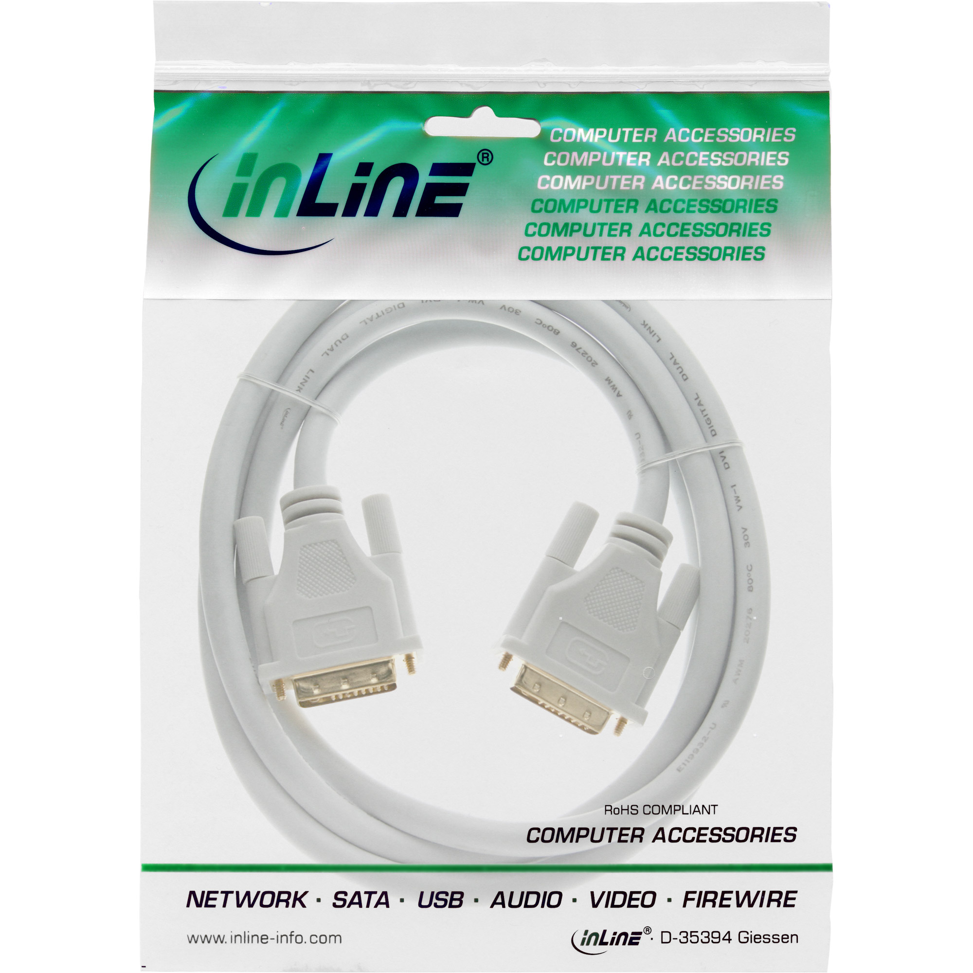 Inline® DVI-D Kabel, digital 24+1 Stecker / Stecker, Dual Link, weiß / gold, 5m