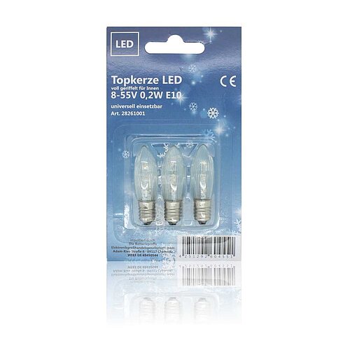 BP Topkerze LED voll geriffelt für Innen 8-55V 0,2W klar mit zwei LEDs 3er-Blister