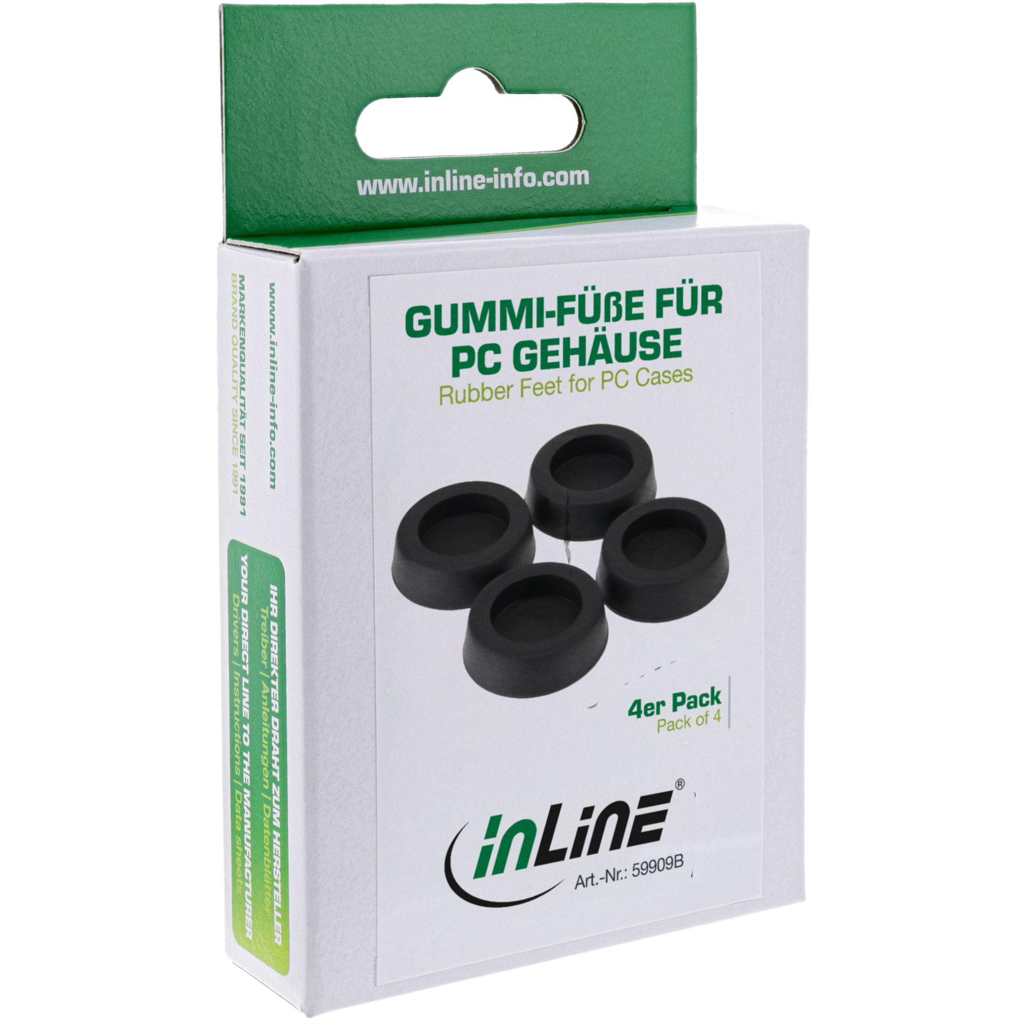 Inline® Gummi-Füße, für PC gehäuse, 4er Pack, schwarz