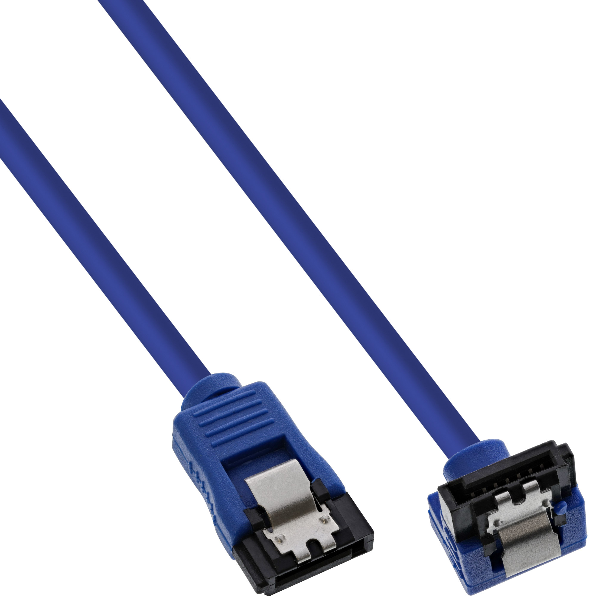 Inline® SATA 6Gb/s Anschlusskabel rund, abgewinkelt, blau, mit Lasche, 0,15m