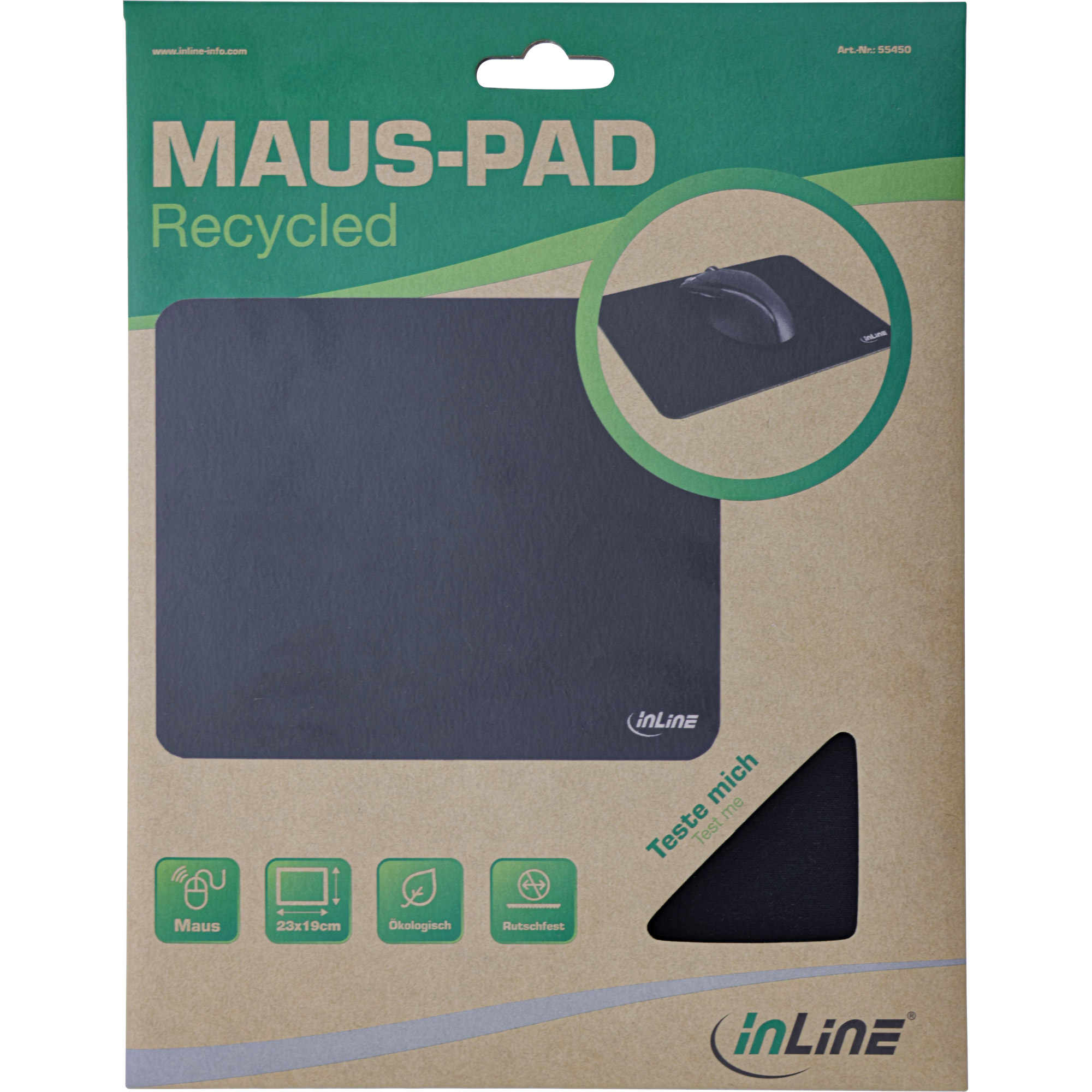 Inline® Maus-Pad Recycled, schwarz, 230x190x2,5mm