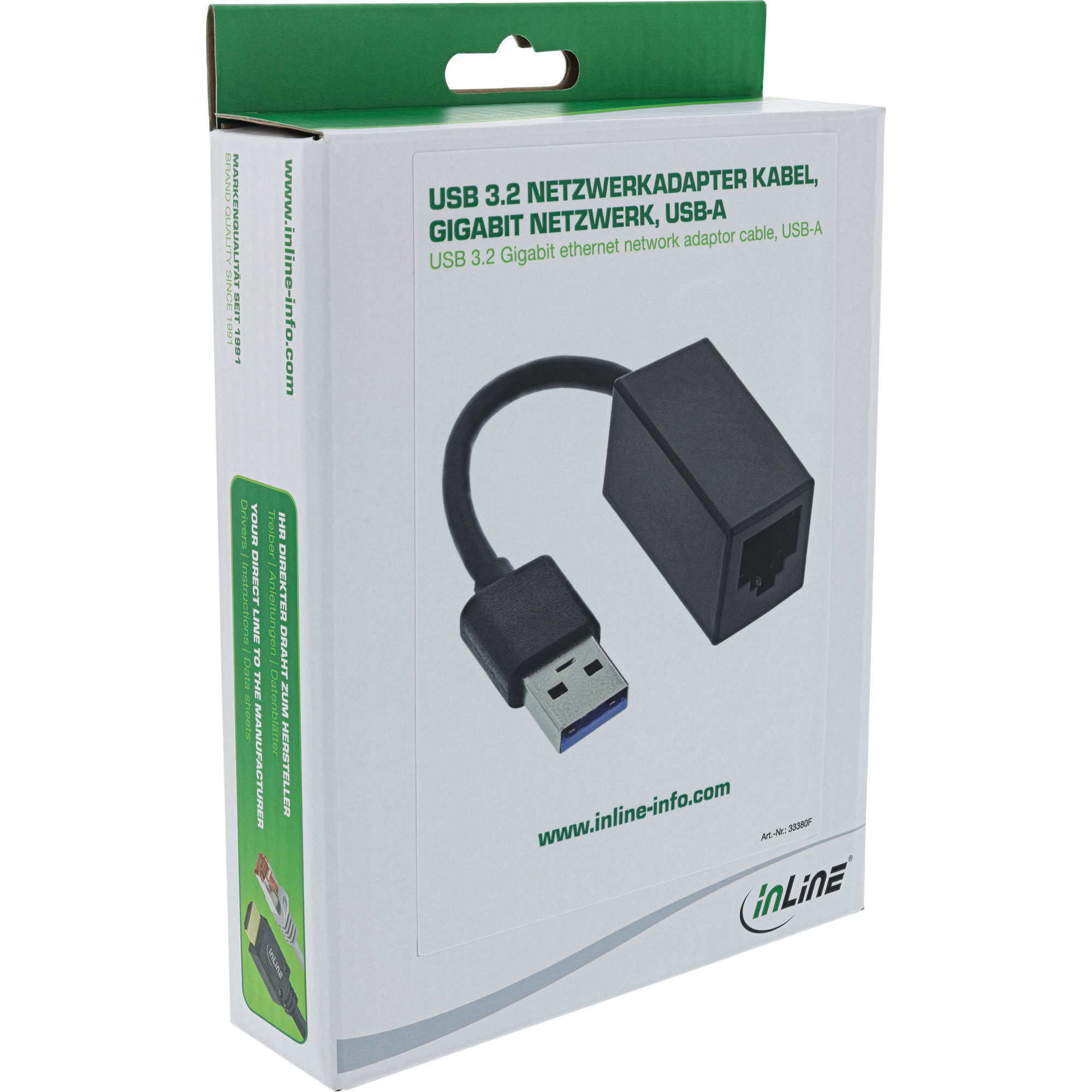Inline® USB 3.2 Netzwerkadapter Kabel, Gigabit Netzwerk, USB-A